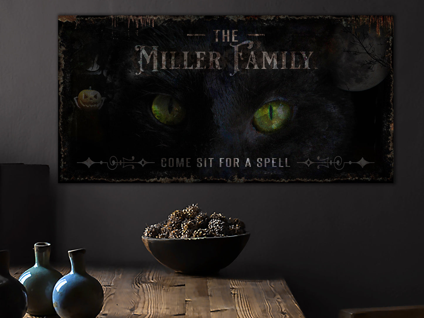 Black Cat Witch Spell Halloween Sign | Creepy Halloween Sign | Farmhouse Sign | Ranch House Plans | Farm Wall Decor | Distressed Sign
