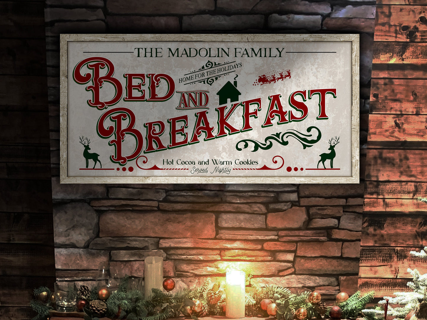 Bed and Breakfast Christmas Sign | Christmas Decor Sign | Personalized Family Christmas Sign | Farmhouse Christmas | Lightly Distressed Sign
