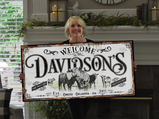 Black Angus Personalized  Sign | Family Name Farmhouse Sign | Farmhouse Sign | Ranch House Plans | Farm Wall Decor | Distressed Sign