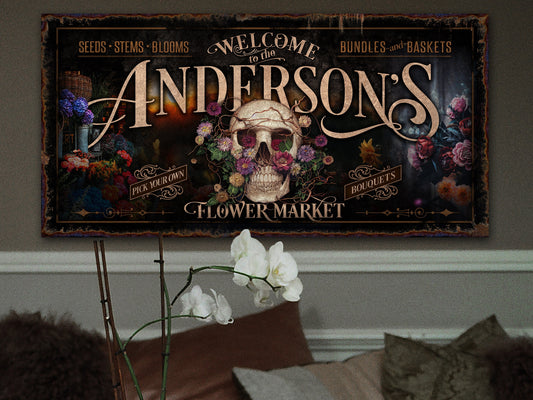 Sugar Skull Sign Personalized | Skull Decor | Flower Market Sign | Spring Home Decor | Spring Wall Decor | Rustic Spring Decor