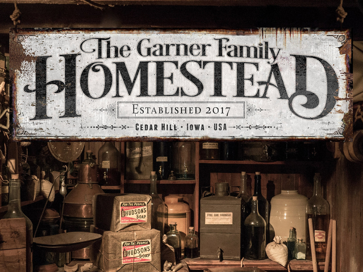 Homestead Sign with Custom Family Name and Established Date | Modern Farmhouse Wall Decor on Aluminum Sign | Vintage Rust Wall Art