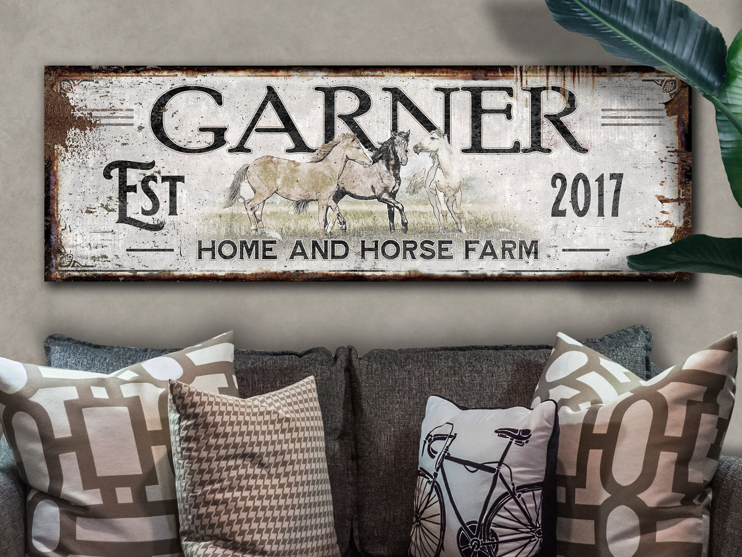 Horse Sign with Custom Family Name and Established Date | Modern Farmhouse Wall Decor on Aluminum Sign | Vintage Rust Wall Art