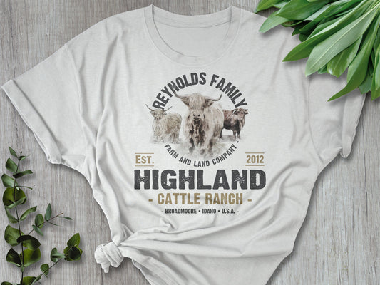 Highland Cow T-shirt | Family Name Ranch T-shirt  | Highland Cow Shirt | Personalized Ranch & Farm T-shirt | Distressed T-shirt