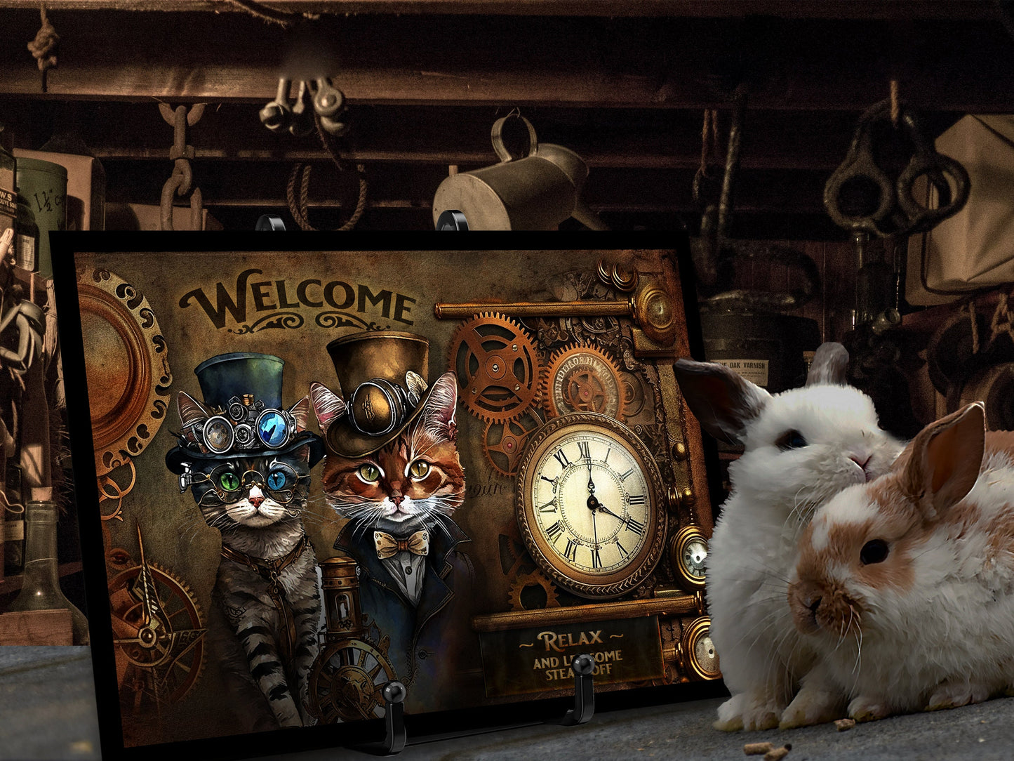 Steampunk | Steampunk Decor | Steampunk Metal Wall Art| Steampunk Wall Art | Steampunk Wall Decor | Steampunk Kitty Cat Metal Sign