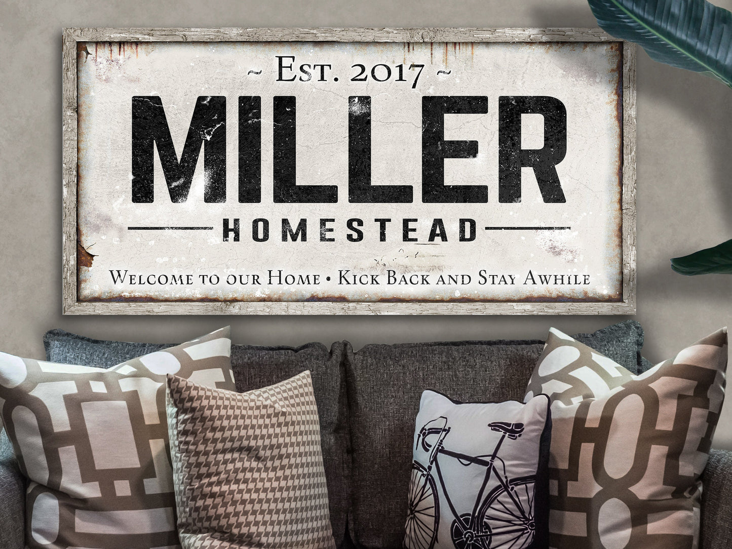 Family Name Sign | Last Name Est Date | Modern Farmhouse Personalized Name Sign on Rustic Large Metal | Vintage Home Wall Decor
