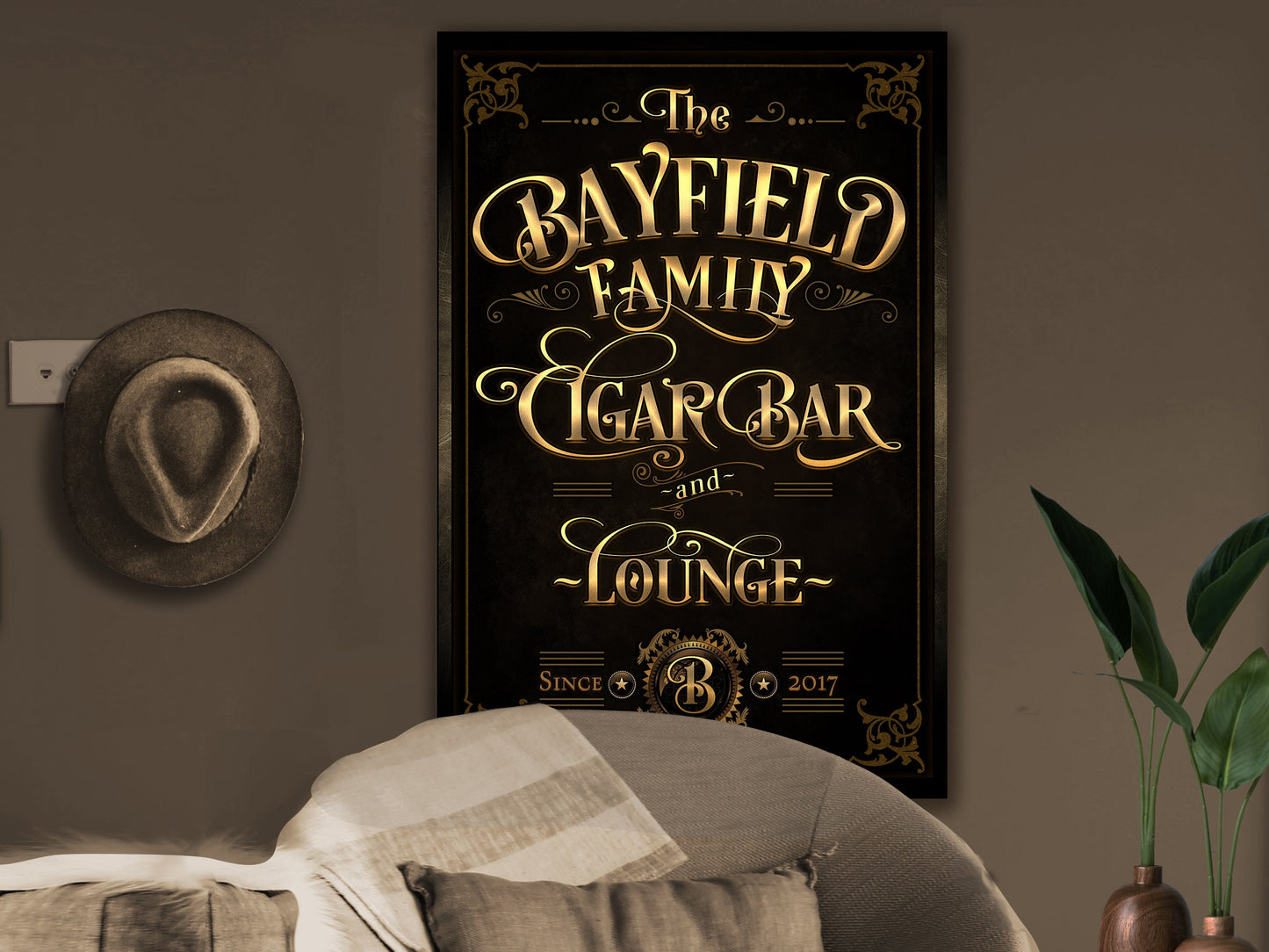 Cigar Bar & Lounge Sign, Vertical Bar Wall Decor, Personalized Lounge Sign, Custom Cigar Bar Sign, Family Name Lounge, Large Canvas or Metal